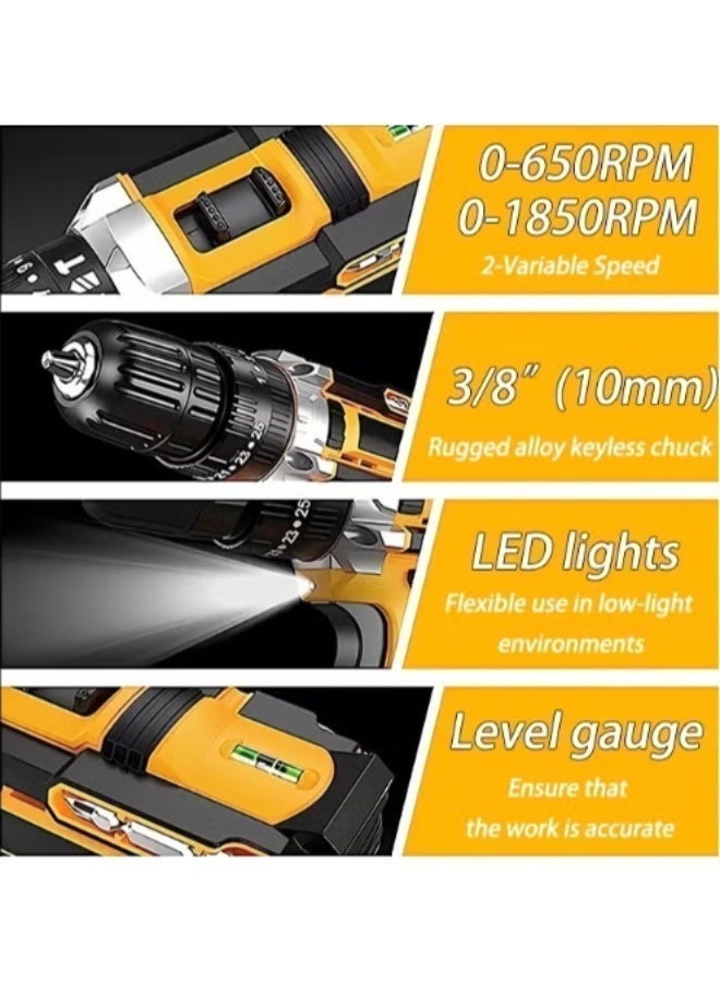 AOTUO 48V Cordless Drill, Two Li-Ion Batteries and Fast Charger, 3/8" Drill Kit, 25+3 Position Clutch, LED Work Light, Variable Speed ​​Drill, 186 lbs of Torque, 24 Accessories + 32-Piece Drill Bit Box - Image 2